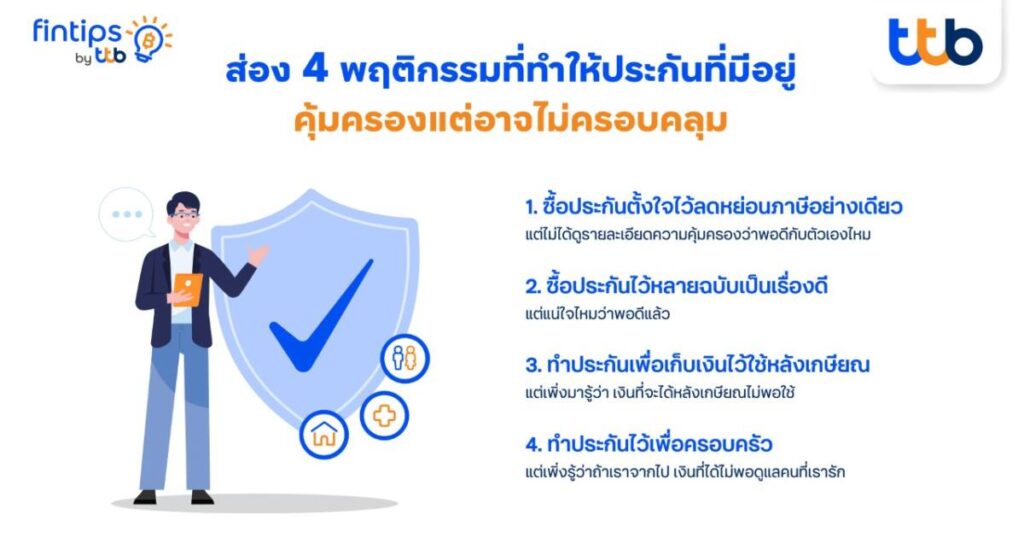 fintips by ttb ชวนเช็กลิสต์ 4 พฤติกรรมที่ทำให้ประกันที่มีอยู่ คุ้มครองแต่อาจไม่ครอบคลุม