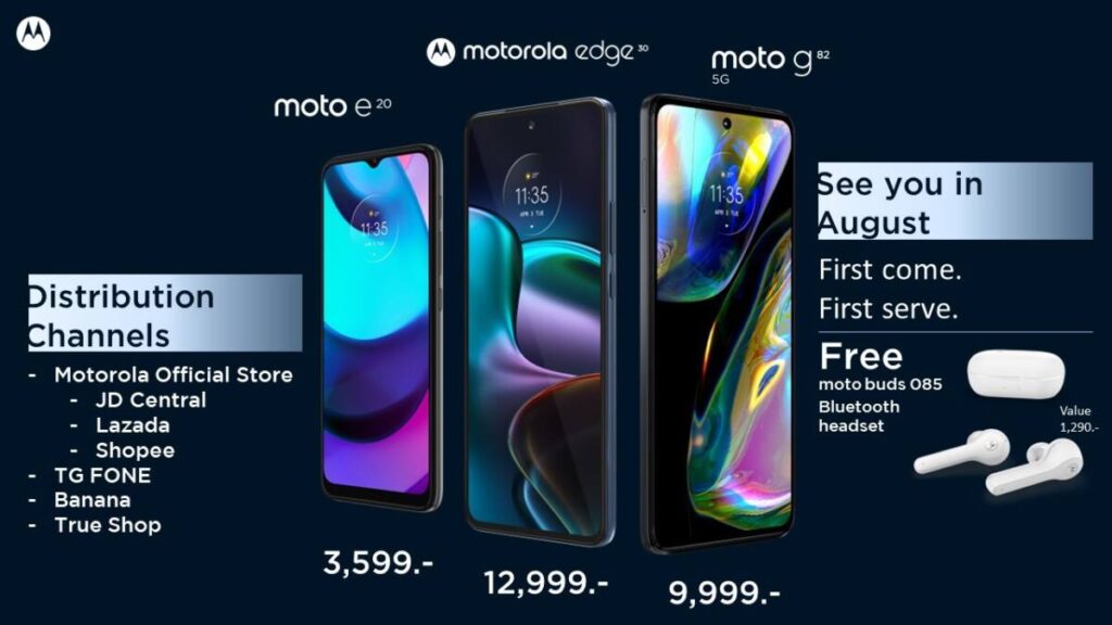 โมโตโรล่า เปิดตัวสมาร์ทโฟน 2 รุ่นใหม่ moto g82 5G และ moto e20